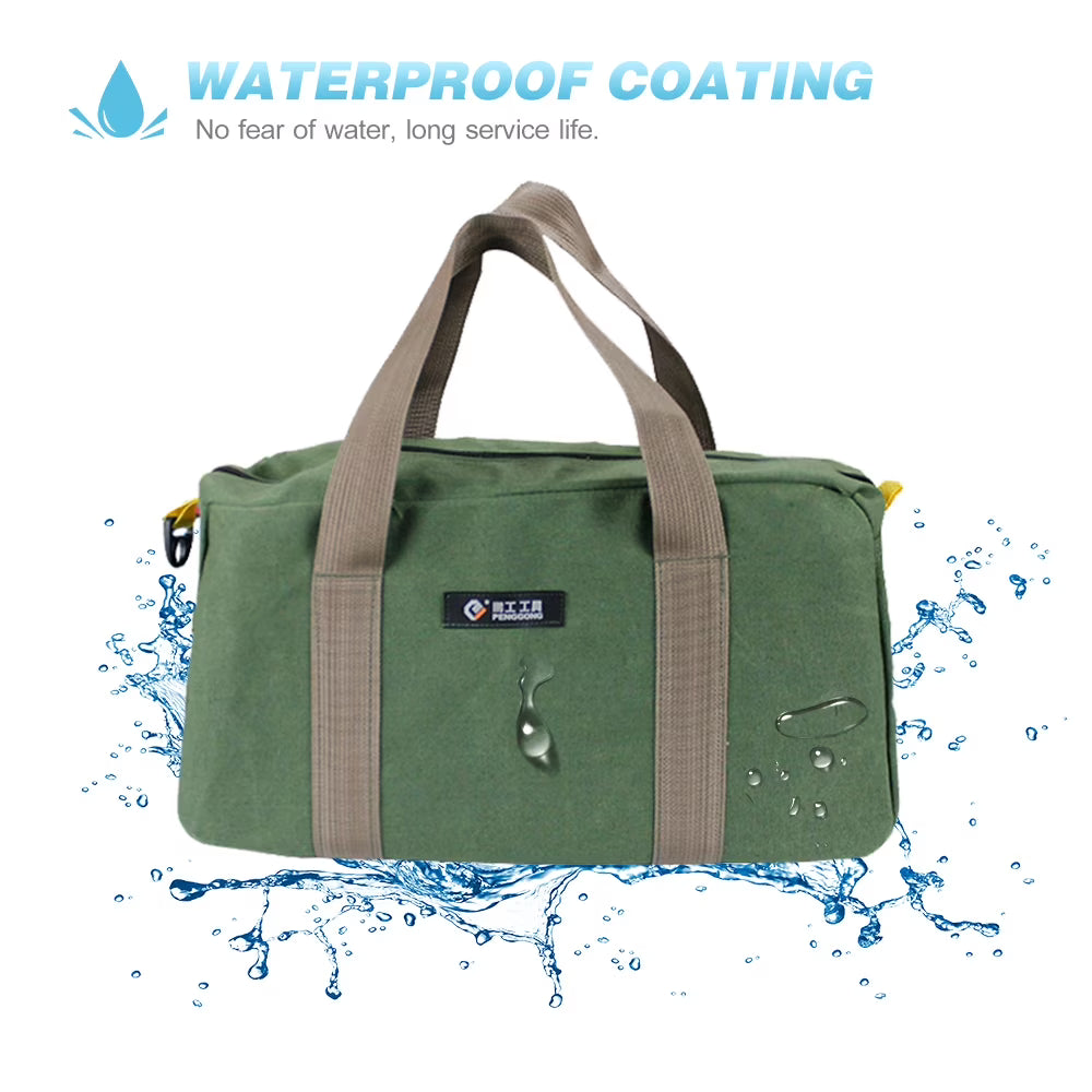 PENGGONG Large Thickened Wear-resistant Maintenance Tool Storage Bag Multifunctional Portable Tool Bag Large Capacity Canvas Bag 18-inch Army Green